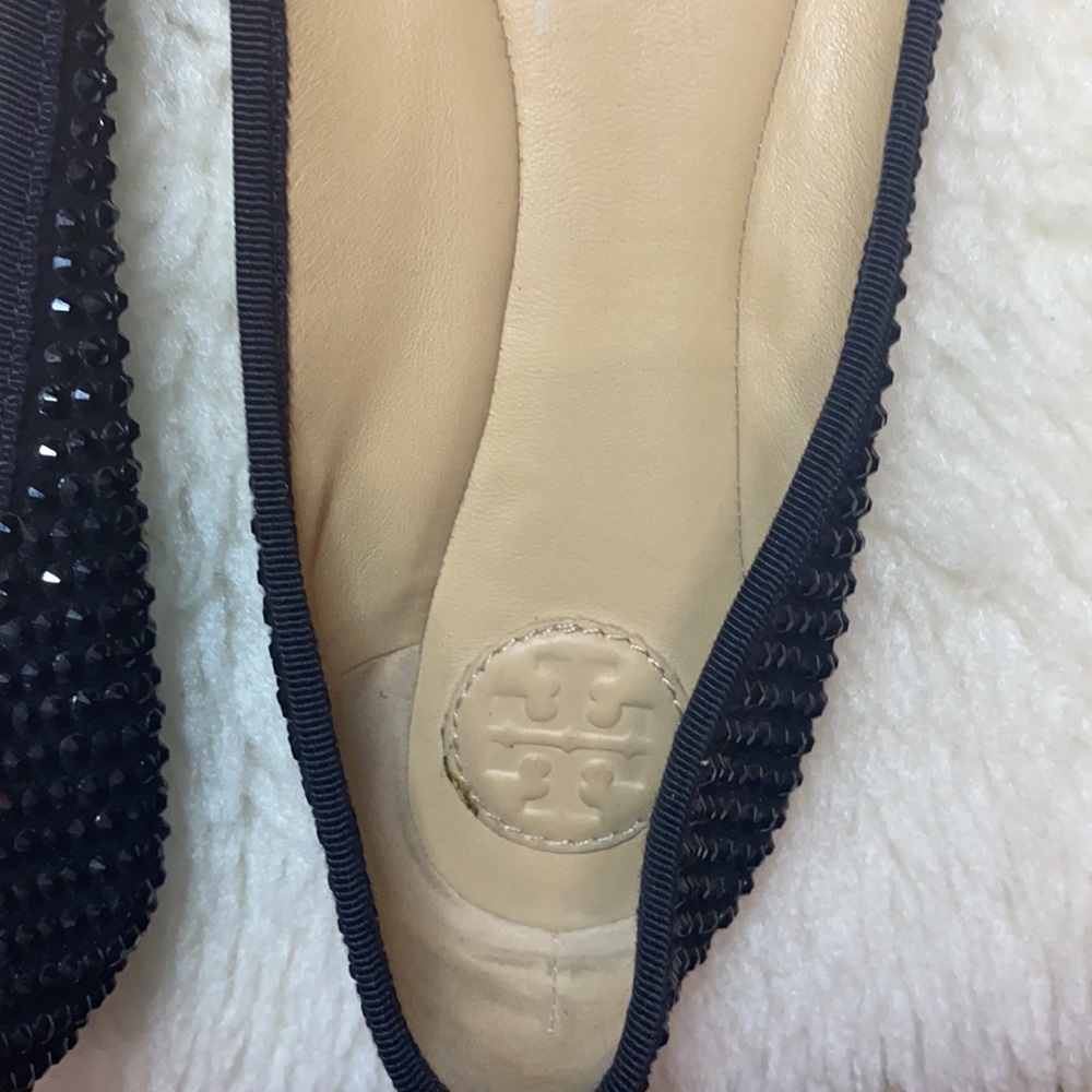 Tory Burch Solid Black Studded Ballerina Flats Bow Accent Color: Black Size: 7.5 - Picture 10 of 15